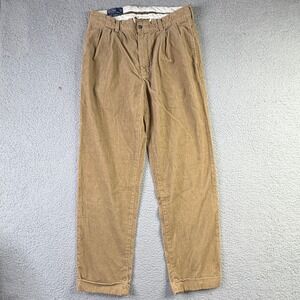 VTG Polo Ralph Lauren Hammond Pant Tan Corduroy Pleated Cuffed Pants Mens 34x32
